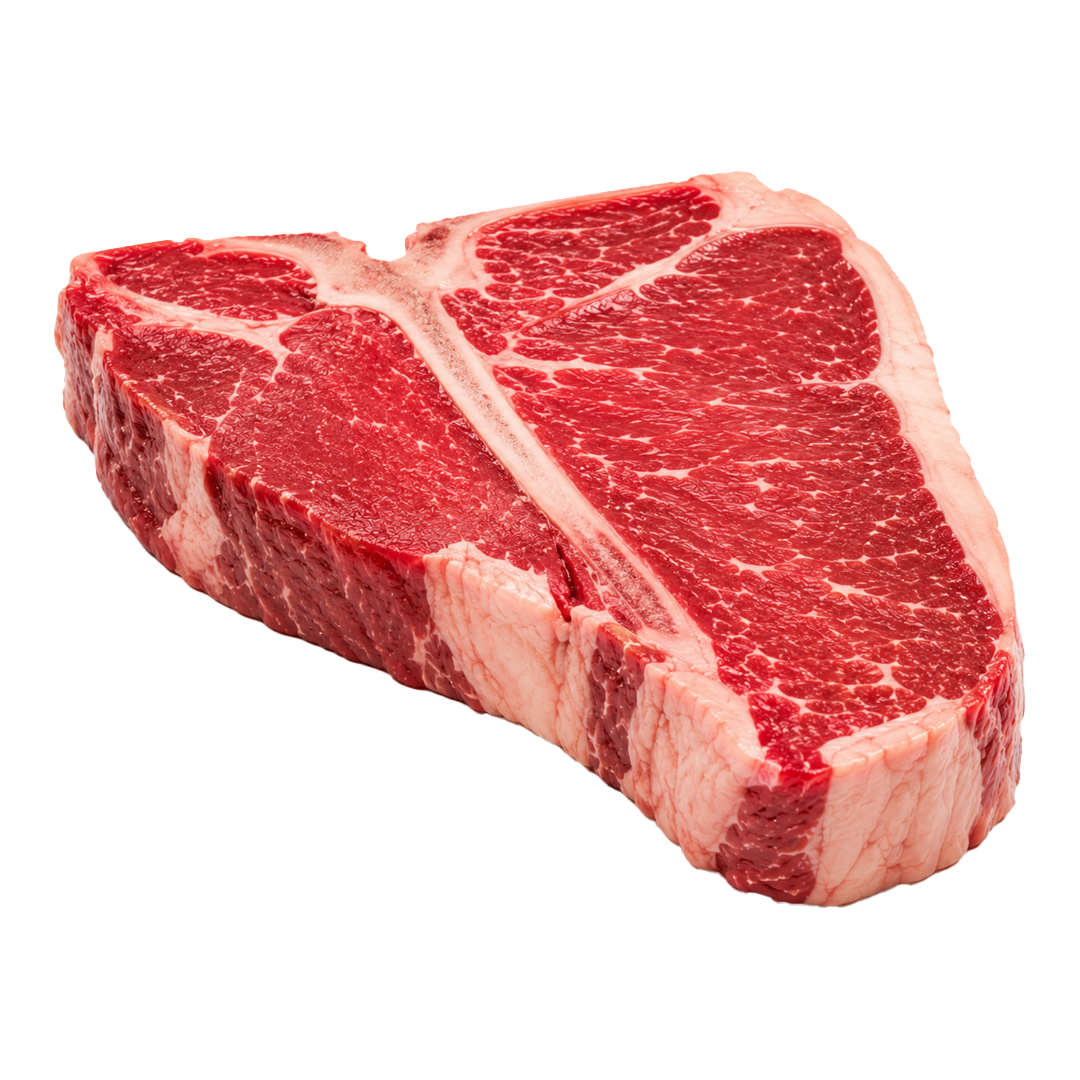 Hand-cut porterhouse steak at Ferrucci's Market butcher counter in Little Silver, NJ