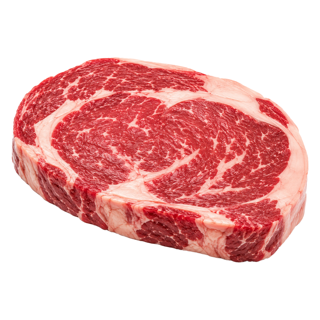 Hand-cut prime ribeye steak at Ferrucci's Market butcher counter in Little Silver, NJ