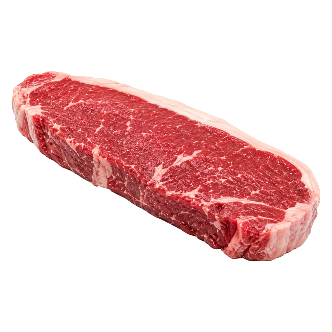Hand-cut New York strip steak at Ferrucci's Market butcher counter in Little Silver, NJ